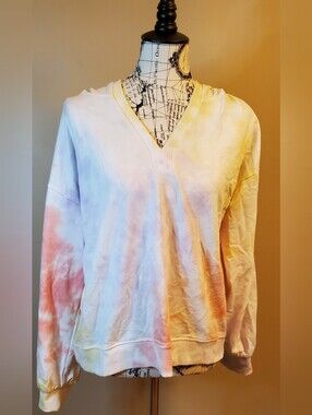Design365 XL Tie Dye Hooded Long Sleeve T Shirt Cotton Pastel Lightweight